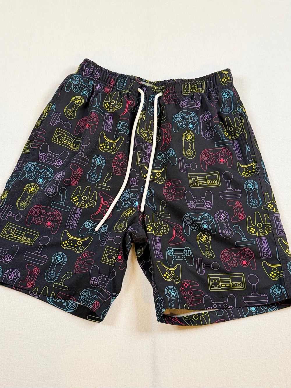 Boys' Black Neon Gamer Print Swim Trunks